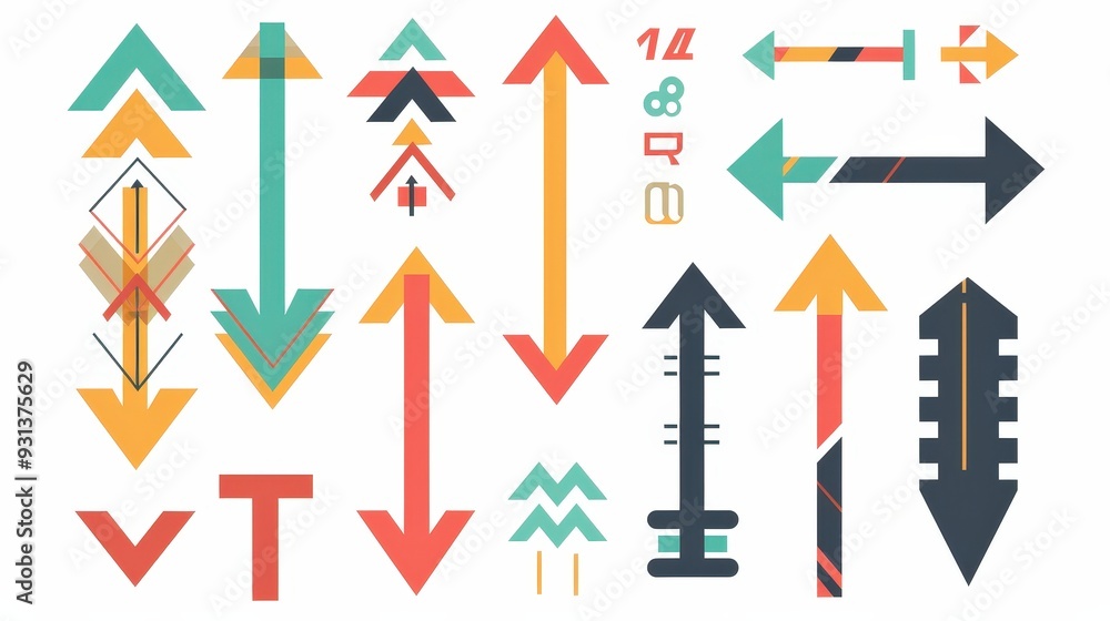 Poster imagine a set of arrows in various shapes and colors for a data visualization tool.