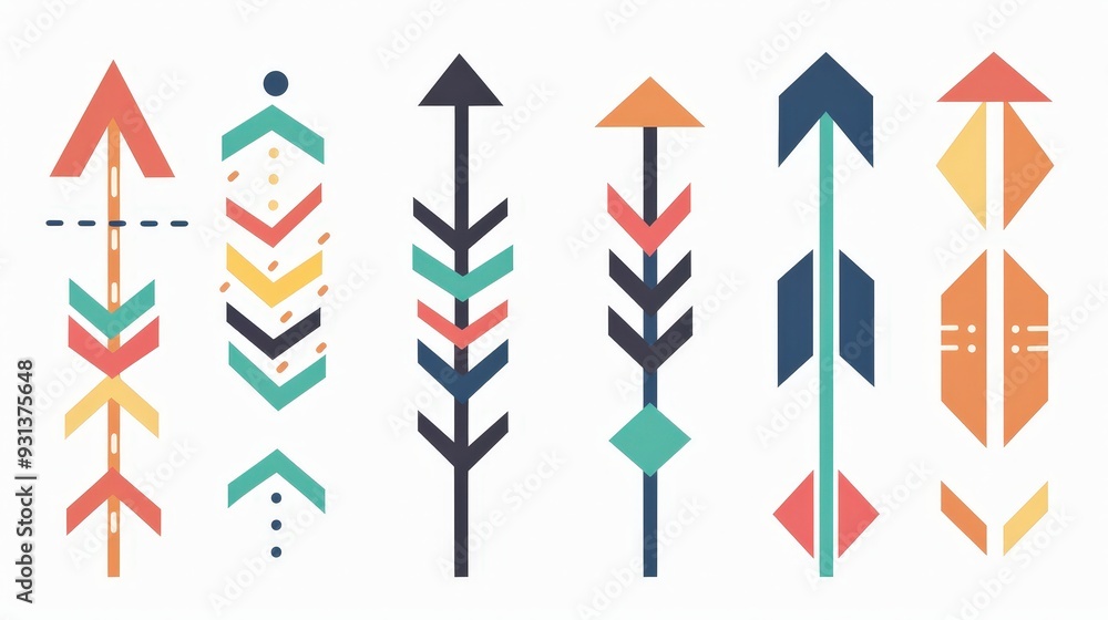 Poster imagine a set of arrows in various shapes and colors for a data visualization tool.