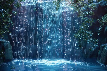 Fototapeta premium A holographic waterfall, with water made of light cascading down.