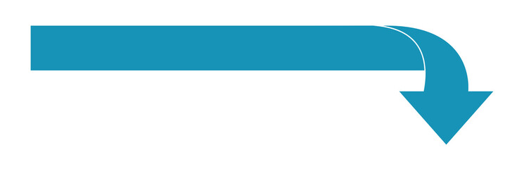 Abgeknickter Pfeil in blau mit Raum für Text