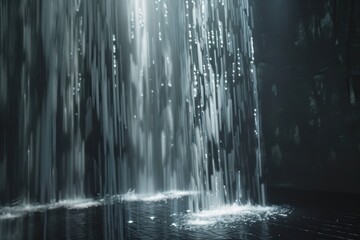 A holographic waterfall, with water made of light cascading down.