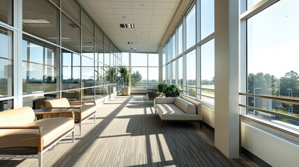 Fototapeta premium Imagine a spacious office balcony with comfortable seating