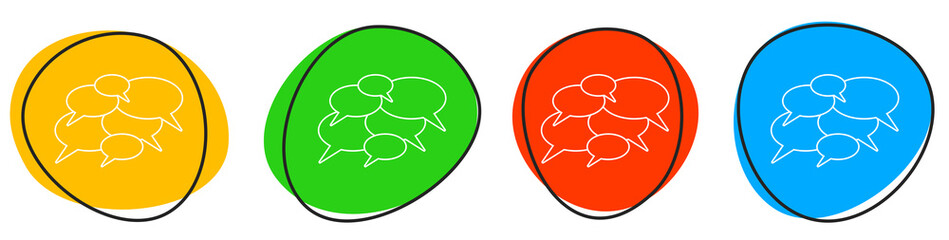 4 bunte Icons: Sprechblasen - Button Banner