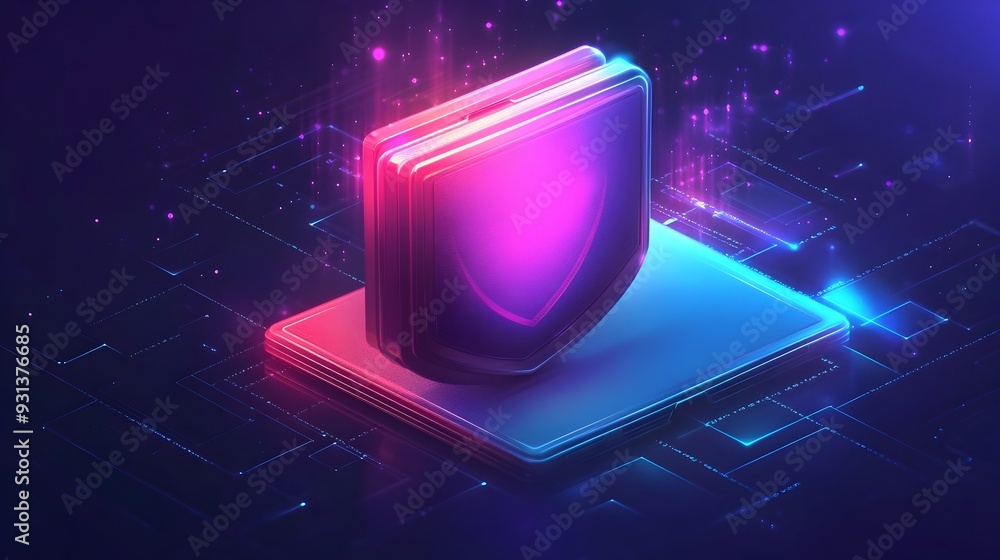 Poster digital wallet shield icon symbolizing safe transactions and fraud prevention