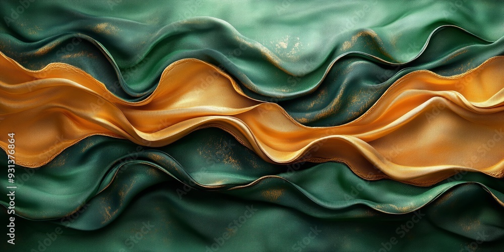 Wall mural Elegant Organic Swirls in Forest Green and Ochre, generative ai