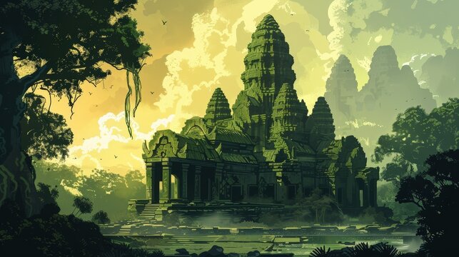 Imagine a vector graphic of an ancient temple.
