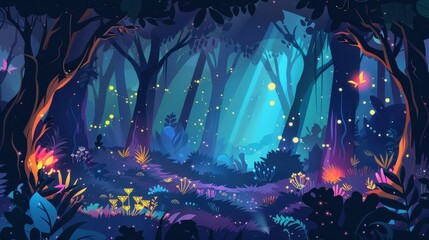 Imagine a vector graphic of an enchanted forest.