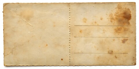 Old postcard with a dirty stain on the back , vintage, grungy, aged, retro, paper, background, texture, worn, weathered