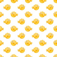 cute yellow puffer fish kawaii seamless pattern background wallpaper