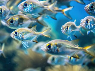 Fototapeta premium A school of fish swimming in a tank