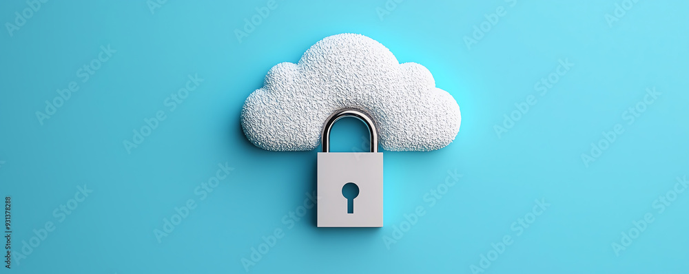 Poster a stylized illustration of a cloud with a padlock, symbolizing data security and privacy in the digi