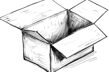 Sketch of Empty Opened Cardboard Box in Clean Arranged Drawing Style
