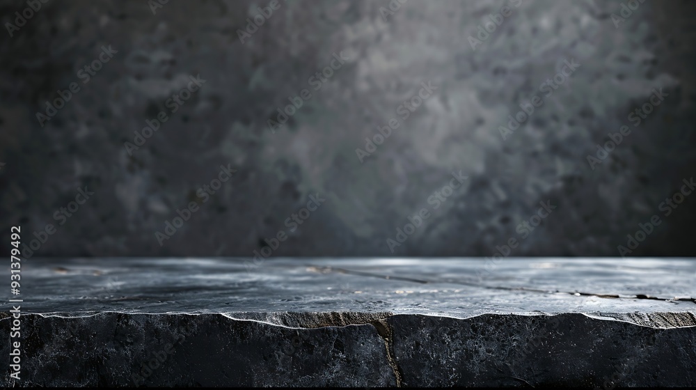 Poster empty grey marble tabletop with dark black cement stone background for product displayed in rustic mood and tone luxury background for product stand with empty copy space for party pro : Generative AI