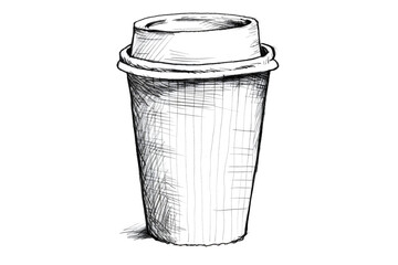 Sketch of Empty Paper Cup in Minimalist Black Line Drawing Style on White Background