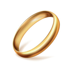 Golden classic wedding ring jewelry for marriage ceremony realistic vector illustration