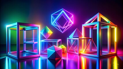 Luminous geometric shapes in vibrant RGB colors, creating a volumetric effect , luminogram, geometric, shapes, RGB, vibrant