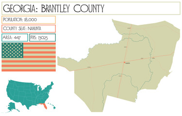Obraz premium Large and detailed map of Brantley County in Georgia USA.