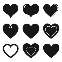 Assorted Black Heart Icon Set ,Vector Designs
