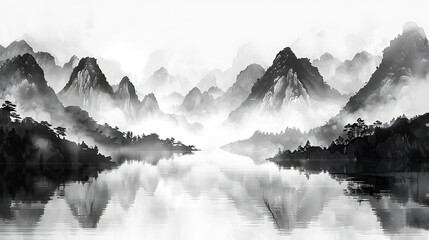 Chinese ink landscape painting : Generative AI