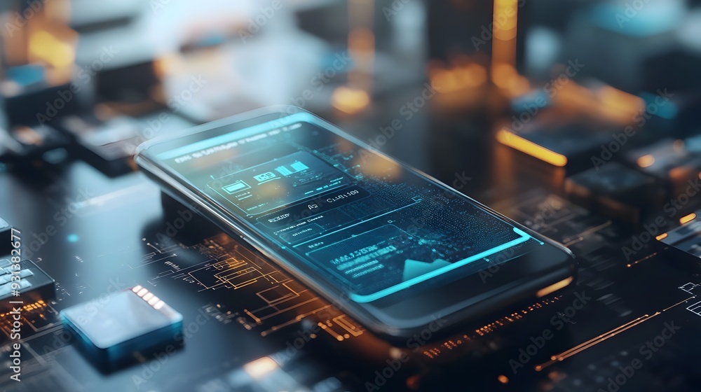Aufkleber smartphone with digital wallet app in augmented reality showcasing innovative finance technology