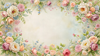 Frame in the form of flowers, Provence style, pastel colors, floral patterns,  French charm, Provence frame 