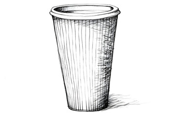 Stylized Sketch of a Disposable Paper Cup in Black and White