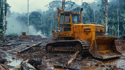 Fototapeta premium Illegal logging operation in old-growth forest,