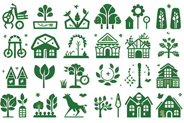 Sustainability Icon Set on Clean and Minimalist White Background Depicting Eco Friendly Symbols Renewable Energy and Environmental Conservation
