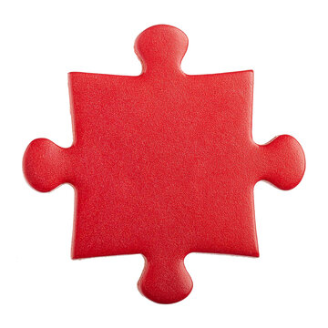 One lone red puzzle piece standing out against a clear background