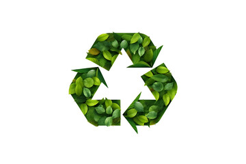 Sustainable Recycling Symbol Icon with Leaf Elements on White Background Showcasing Clean Energy and Environmental Conservation Concepts