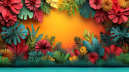 Fototapeta premium Bright and festive Latin American celebration in vector paper cut style, with colorful flags and decorations creating a vibrant backdrop.