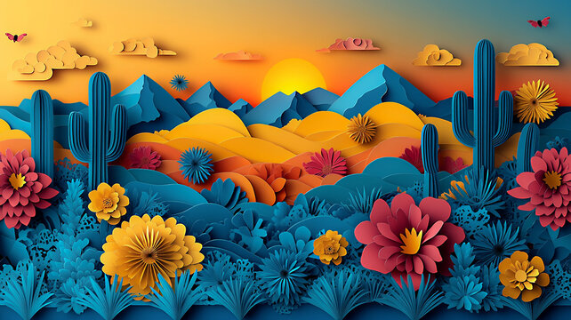 Latin American festival, with bright and vibrant flags and decorations set against a colorful background.