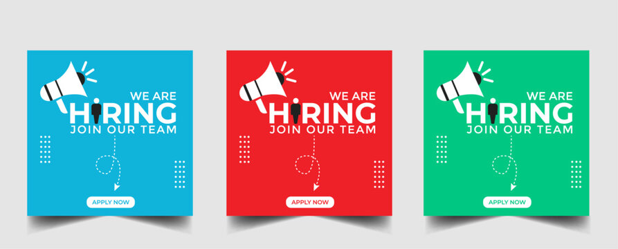 We are hiring recruitment open job vacancy design vector social media post banner template or web banner layout