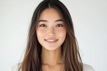 Naklejka premium Asian woman positive smile on white background, beauty positive smile
