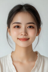 Naklejka premium Asian woman positive smile on white background, beauty positive smile