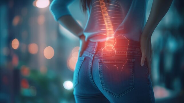 Detailed Illustration of Lower Back Pain: Anatomical Focus on Lumbar Region with Educational Contex