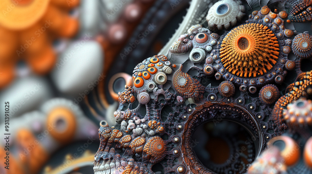 Poster intricate abstract pattern with vibrant colors and organic shapes in close-up view