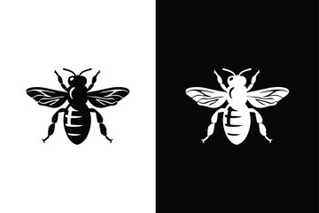 Bee icon symbol silhouette of a honey bee sign. Simple bee vector logo design