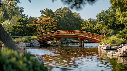 Fototapeta premium Daytime view of the Japanese garden of Amarillo Botanical Gardens at Texas : Generative AI