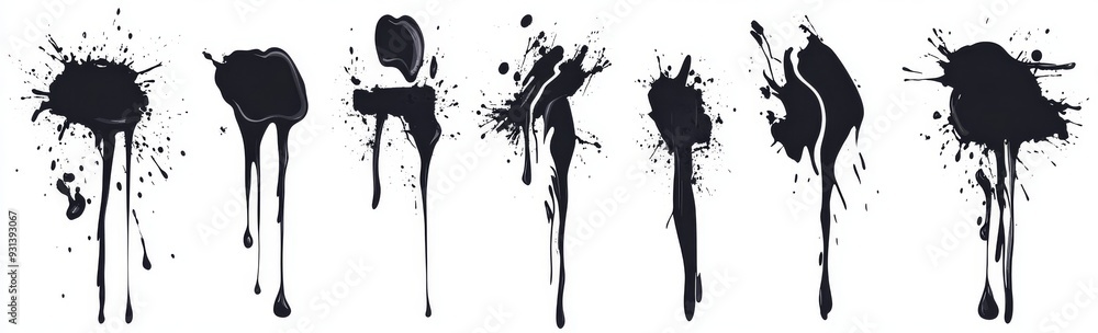 Poster a collection of messy paintbrushes splashed with ink. a grungy black box with dry paintbrush lines l
