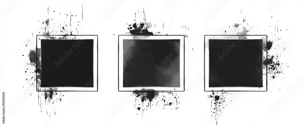 Poster the grunge rectangle frame set features multiple paint brushes painted on top of the canvas. black c