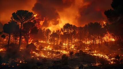 Obraz premium Severe wildfires due to prolonged drought,