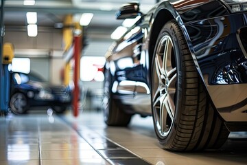 car maintenance service in the background of a car repair shop