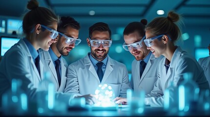 Futuristic Scientific Research: Team of Scientists Using Advanced Holographic Technology in Modern Laboratory