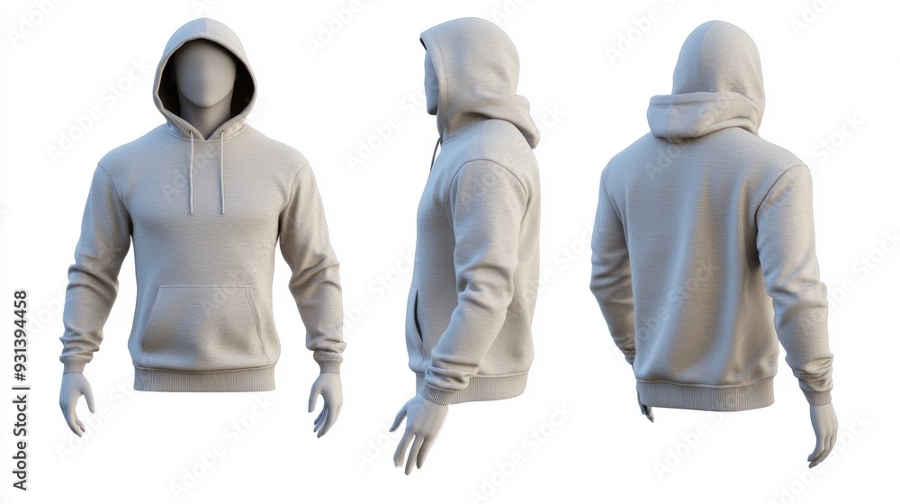 Poster mockup design with an isolated gray men's hoodie with a clipping path