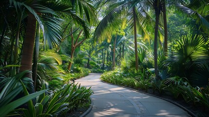 Singapore Botanical Gardens with different types of palm trees The Singapore Botanic Gardens is a 74hectare botanical garden in Singapore : Generative AI