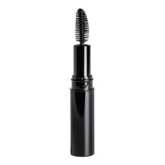 Obraz premium Front view of a black mascara bottle with no labels isolated on a white transparent background.