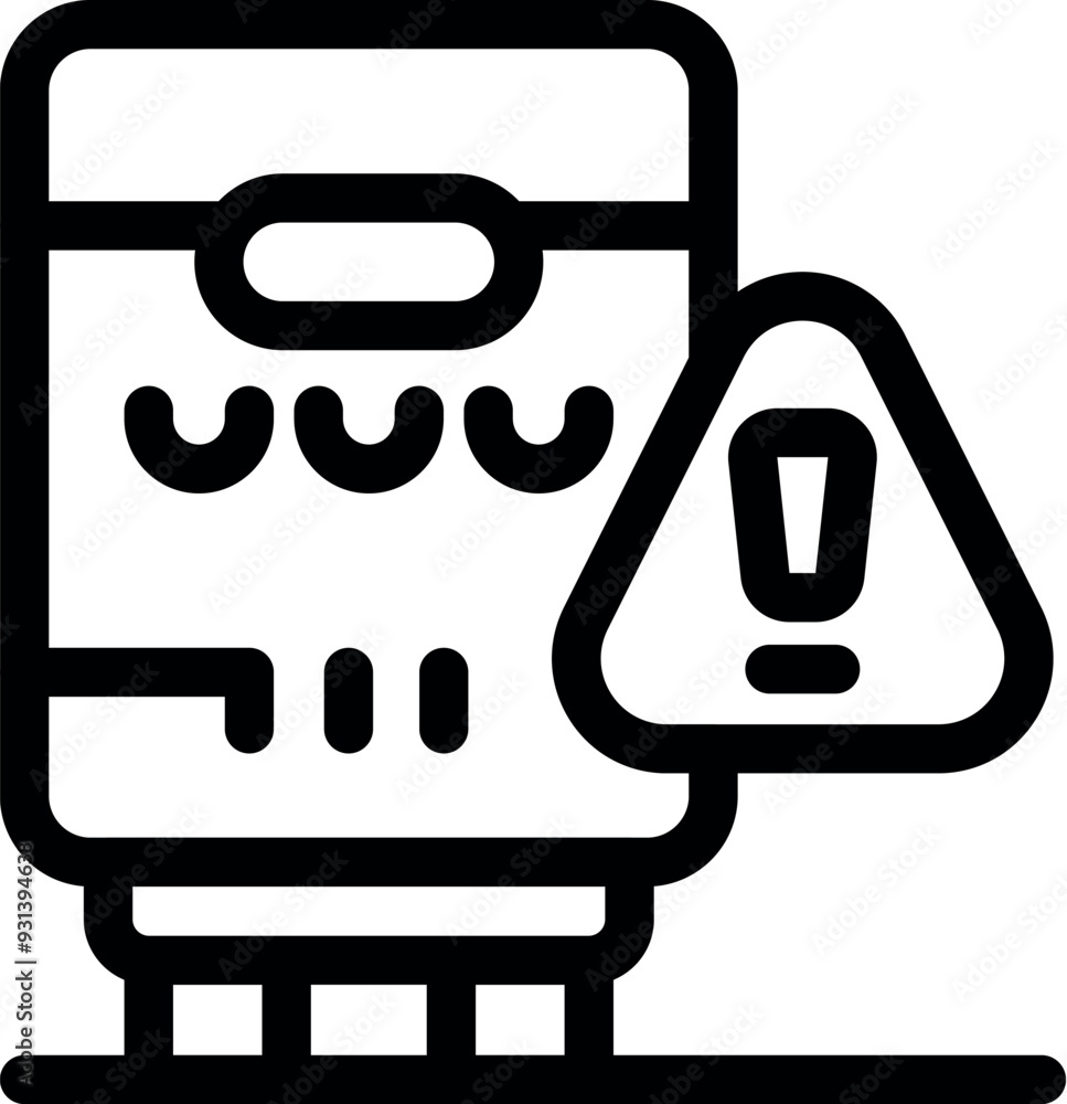 Poster line vector icon of boiler malfunctioning with warning sign depicting problem
