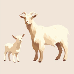 Fototapeta premium Illustration of goat and kid