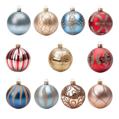 Christmas decorations with baubles isolated on white